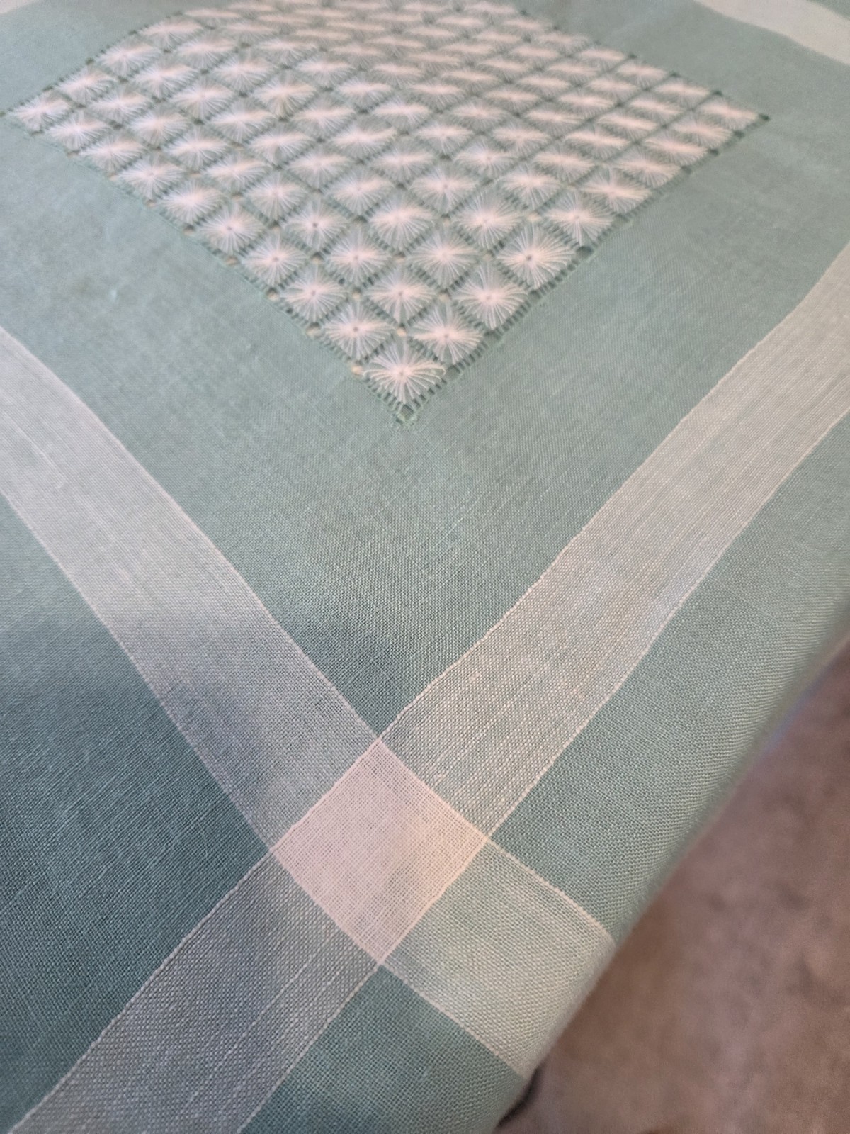 Embroidered Light Green Cotton Rectangle Tablecloth Floral Geometric Design gallery