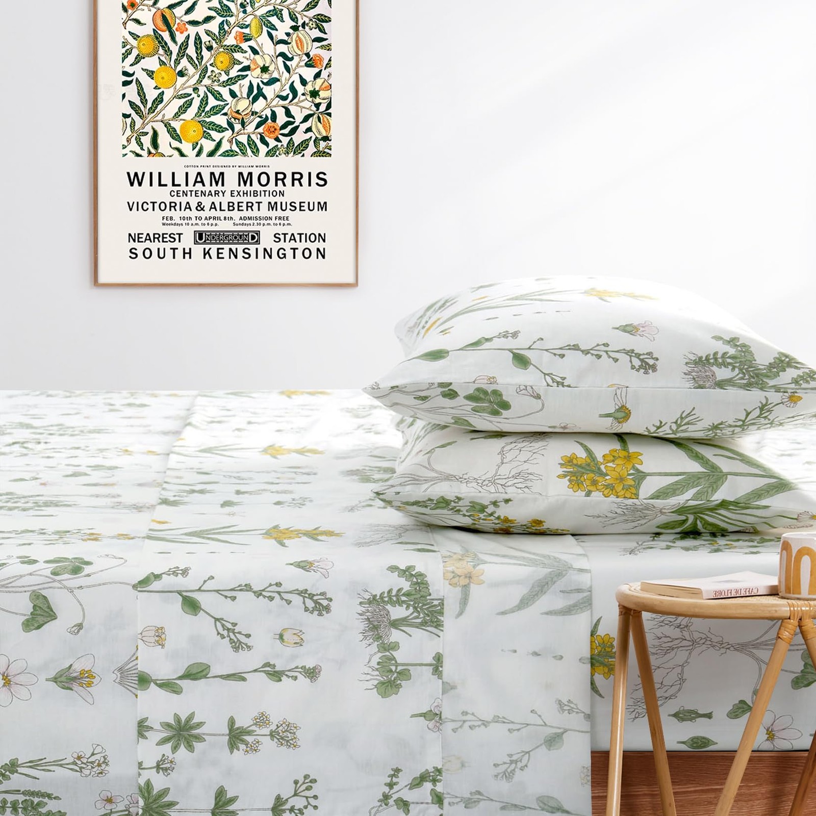 Wake In Cloud - Botanical Sheet Set, Yellow Flowers and Green Leaves Floral gallery