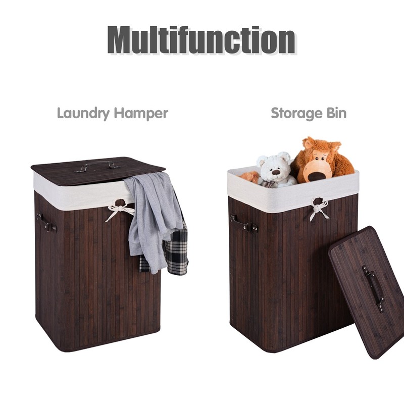 Costway Rectangle Bamboo Hamper Laundry Basket Washing Cloth Bin Lid Brown gallery