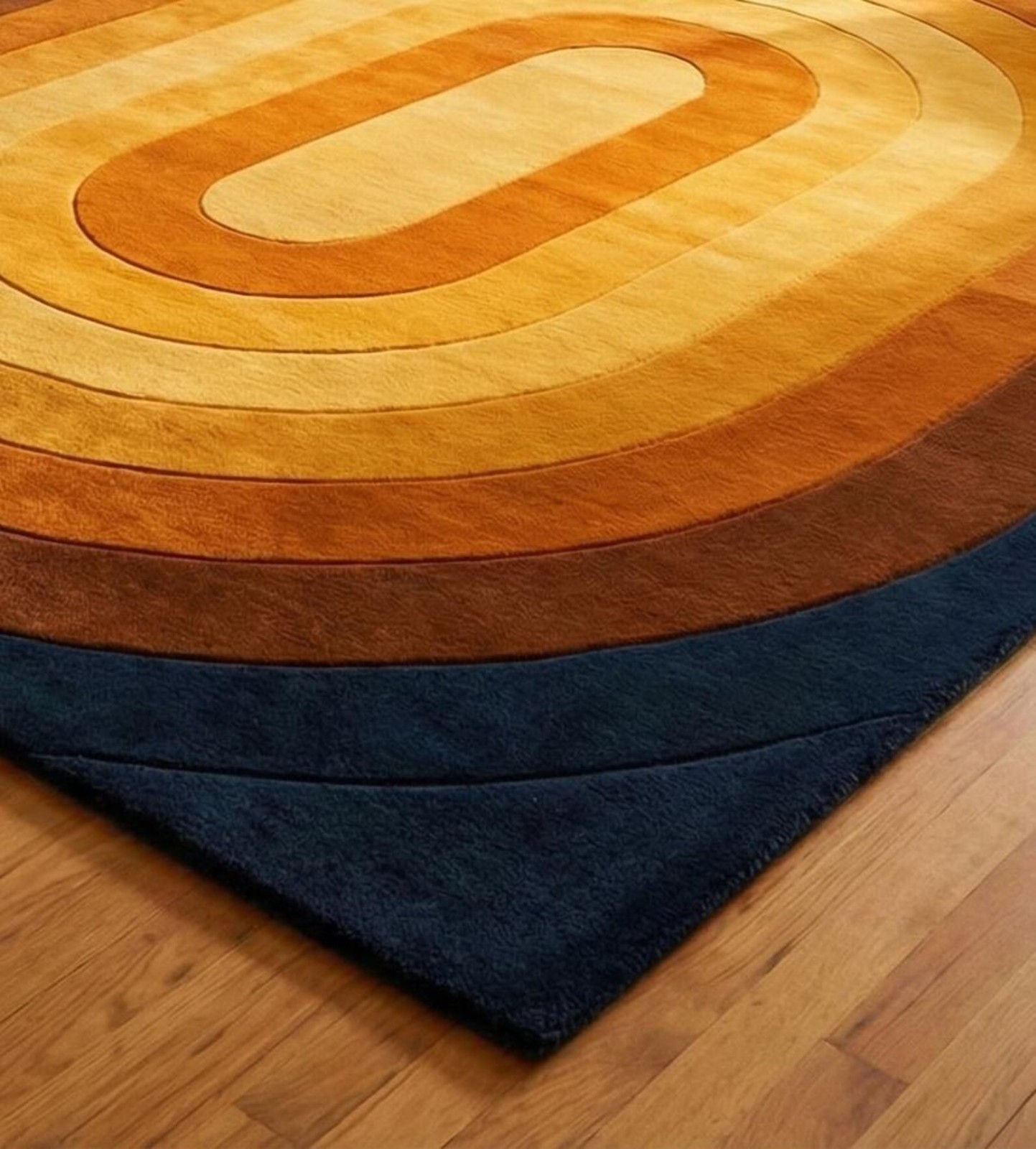 Mid-Century Modern Rug - Deep Navy & Burnt Orange Sunset Rug - High-Low Textured gallery