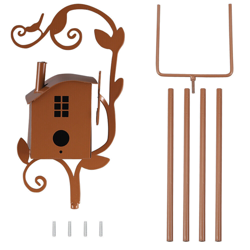 Metal Birdhouse Art Stake Outdoor Rustic Bird House Stand Garden Yard Decor gallery