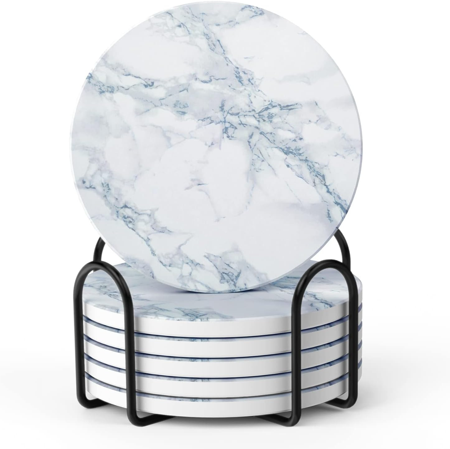 Coasters for Drinks, White Marble-Style Absorbent Coasters with Holder, Housewar gallery