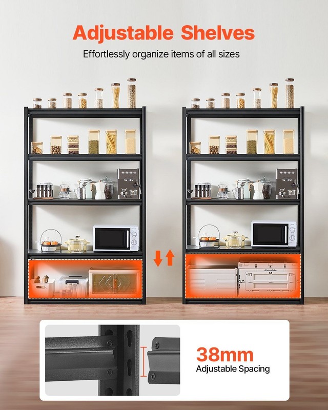 Heavy-Duty 5-Tier Storage Shelf: 3000lb, Steel, 18"x48"x78", Black gallery