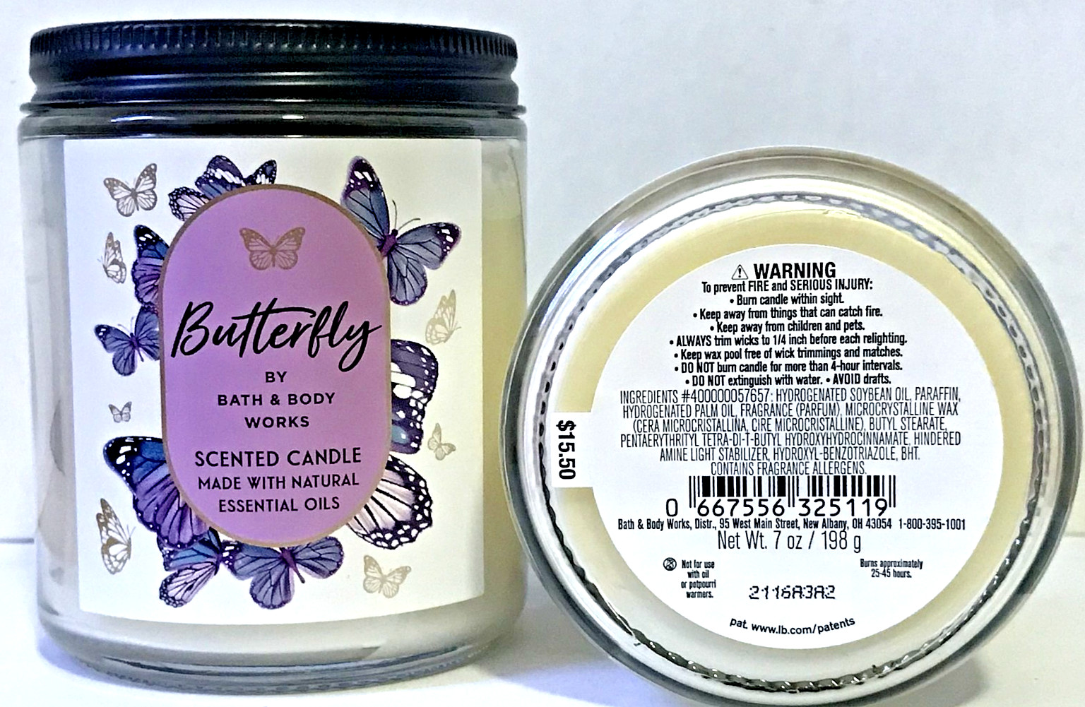 BUTTERFLY SCENTED CANDLE 7 OZ MEDIUM JAR BATH BODY WORKS SPRING SOY WAX NEW X2 gallery