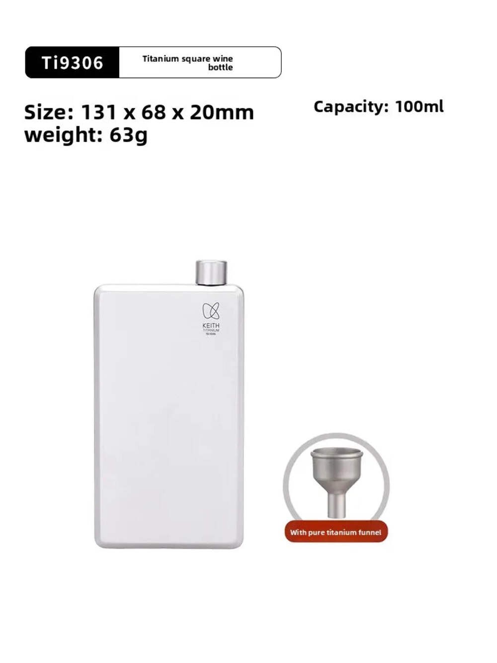 KEITH Titanium Pocket Flask with Funnel – 100ml / 200ml gallery