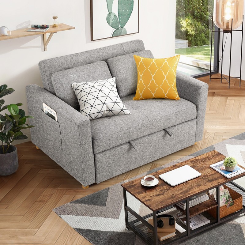 3-in-1 Convertible Pull Out Sleeper Sofa Bed with Storage Pockets & 2 Pillows US gallery