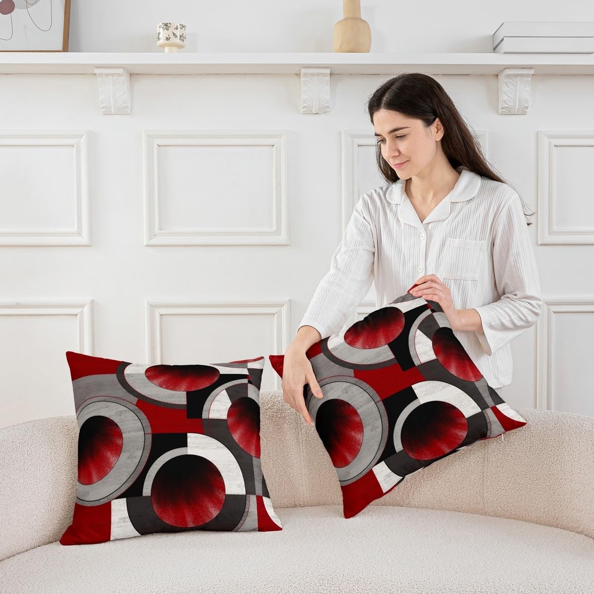 Abstract Geometric Circles Pillow Covers 20x20 Inch Set of 2 Gradient Red Gra... gallery
