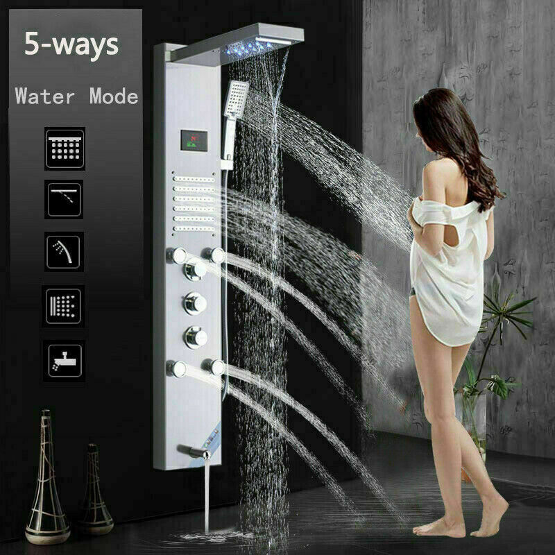LED Shower Panel Tower Massage System Rain&Waterfall Jets Faucet Stainless Steel gallery