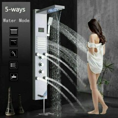 LED Shower Panel Tower Massage System Rain&Waterfall Jets Faucet Stainless Steel