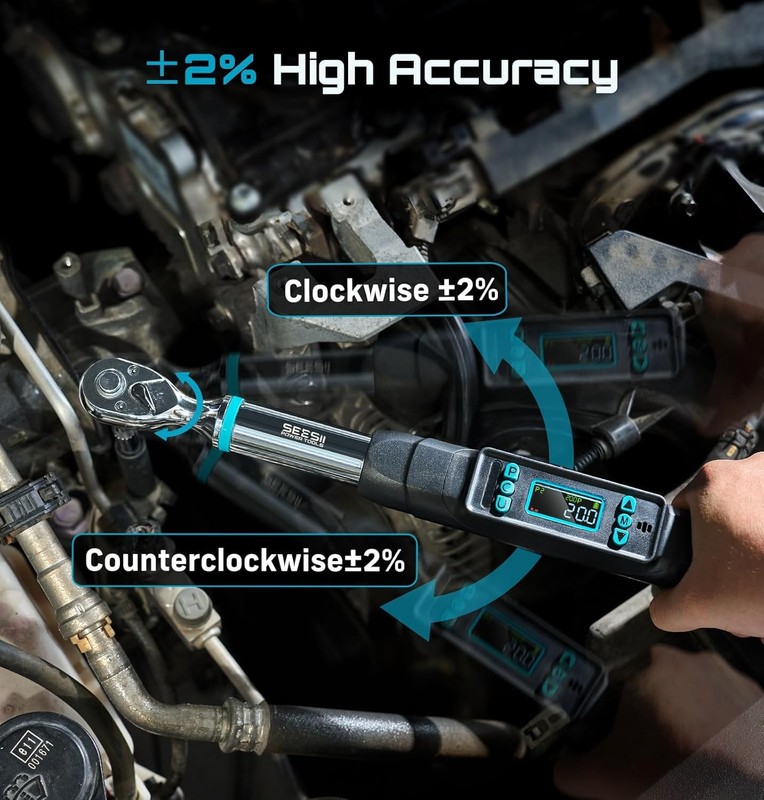 Seesii 3/8" ±2% Accuracy Digital Torque Wrench 220 N·m/162 ft-lbs Dual Alarm gallery