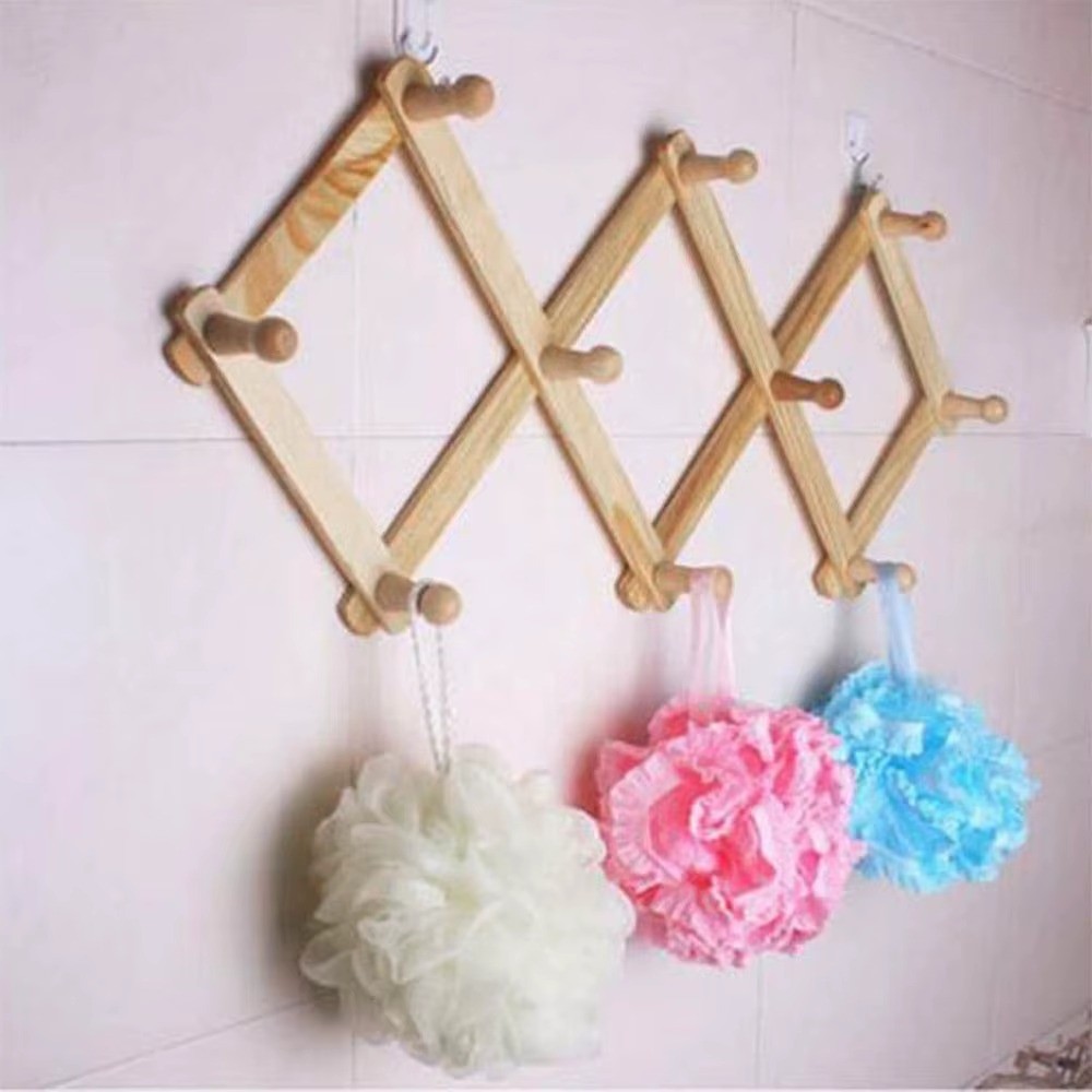 Expandable Wooden Wall Rack 10 Hook Coat Hat Clothe Hanger Folding Accordion Bag gallery