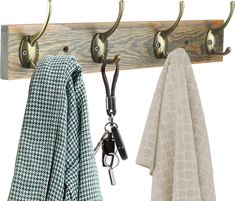 12 Pack Antique Brass Coat Hooks Wall Mounted with 24 Screws Retro Double Hooks gallery