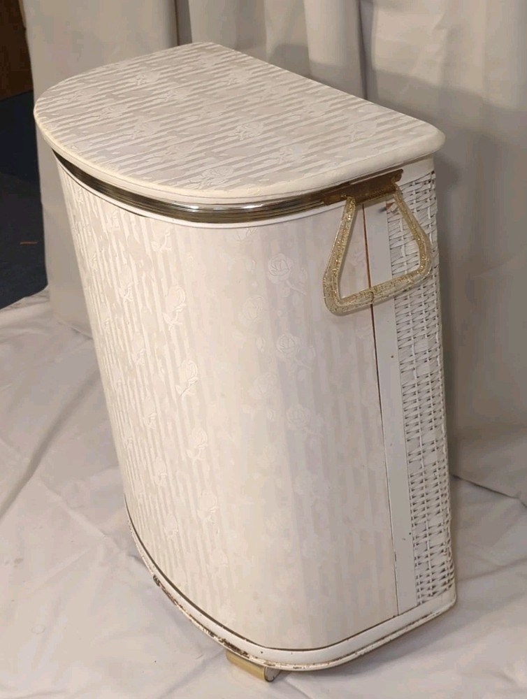 Vtg Laundry Hamper PEARL-WICK Mid Century Modern Atomic Retro Gold Towel Holder