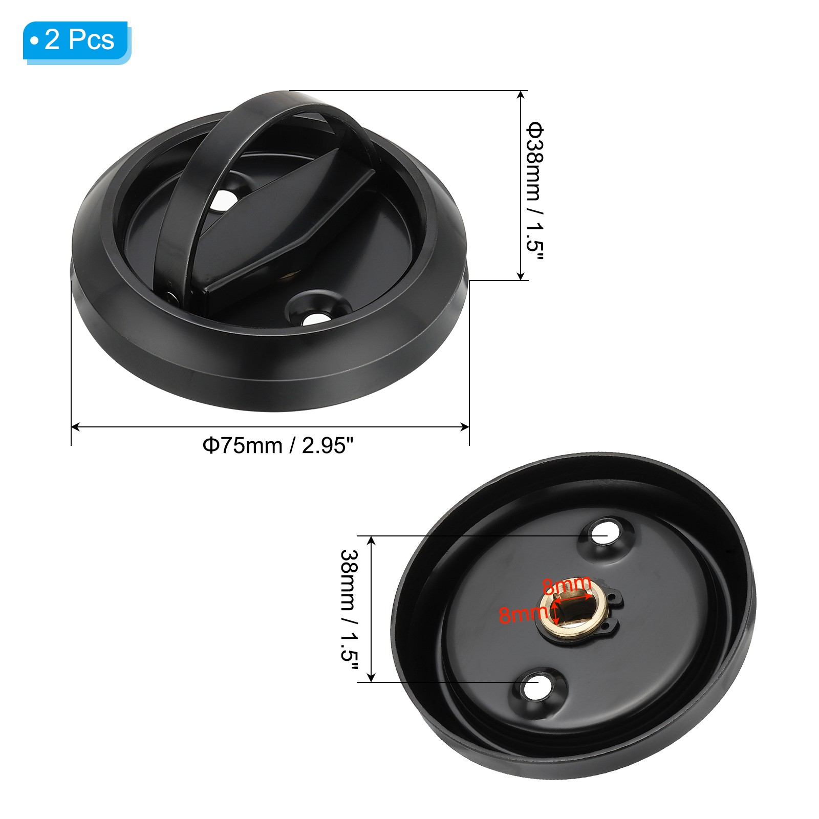 2Pcs Recessed Door Handles Round Flush Pulls Embedded Hidden Black gallery