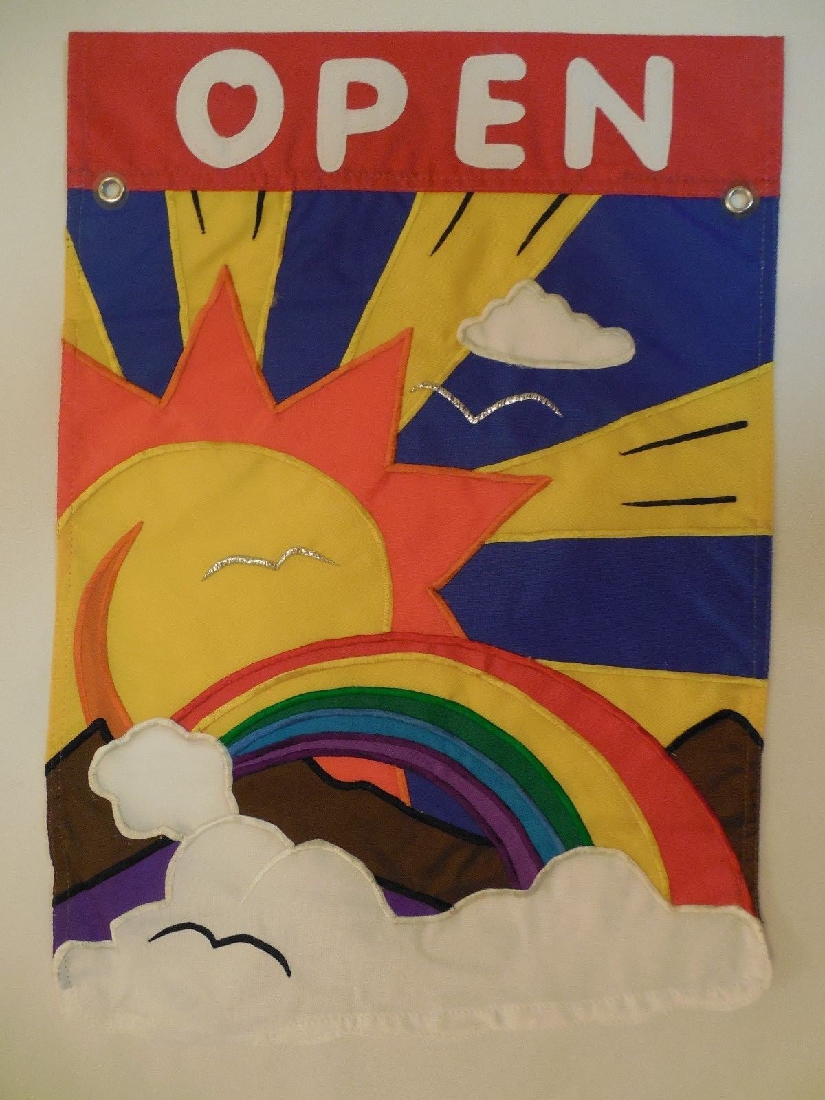 "OPEN" Sunshine, Sun Ray, Rainbow, Produce Stand, Shop Local, HOUSE flag 2sided gallery