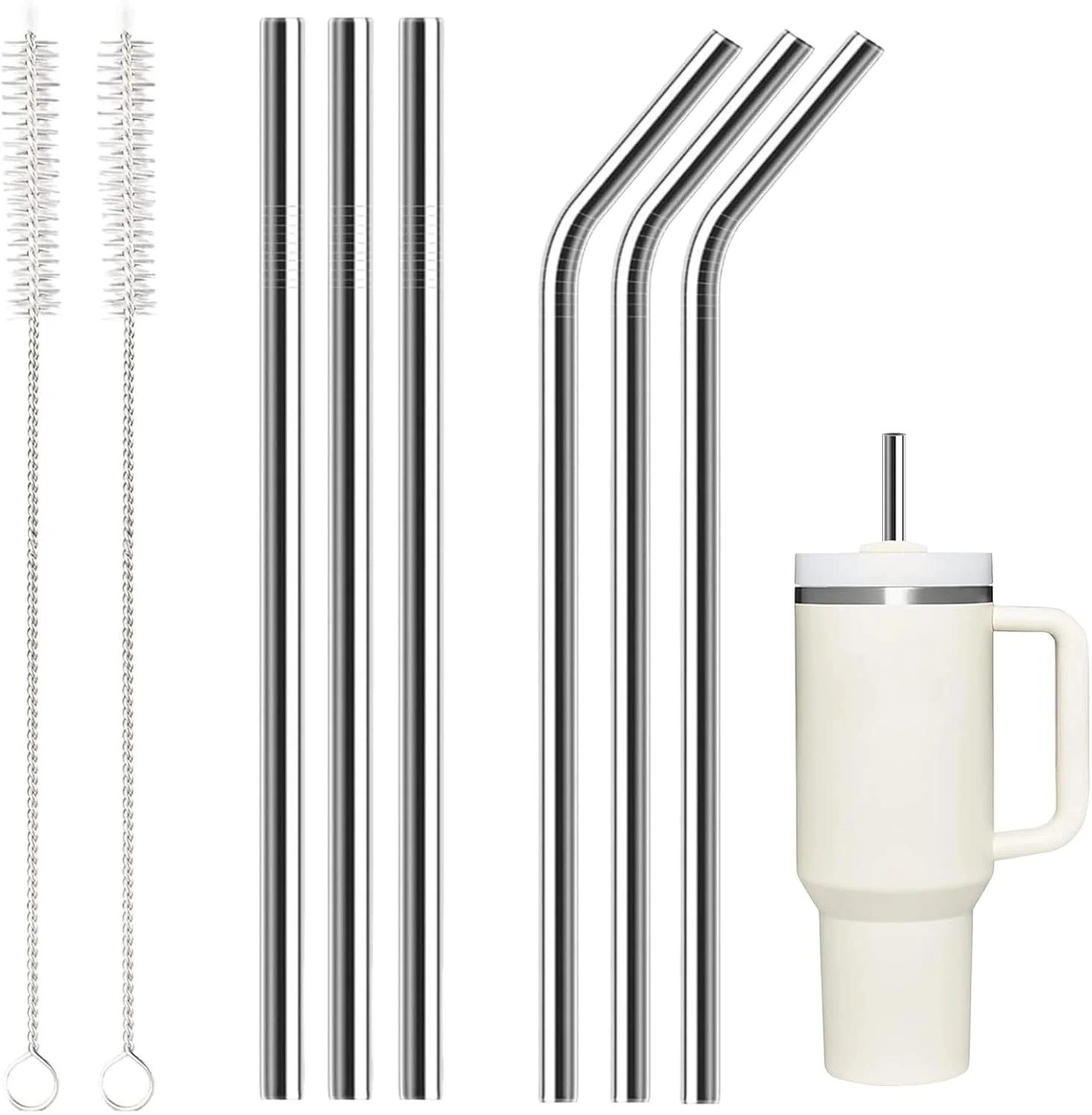 6 Pack Stainless Steel Straw Replacement 40 oz for Stanley Tumbler,3 Straight + gallery