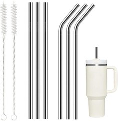 6 Pack Stainless Steel Straw Replacement 40 oz for Stanley Tumbler,3 Straight +