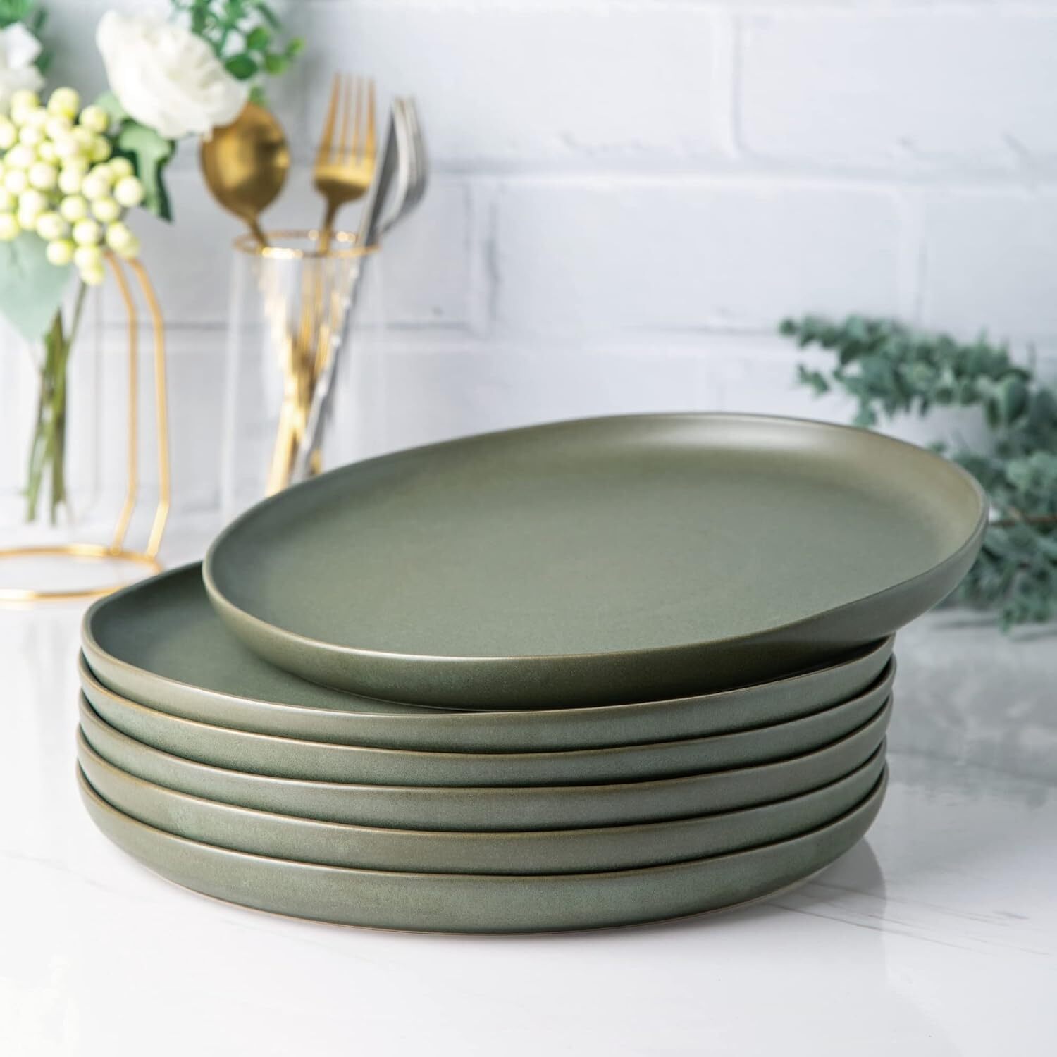 Ceramic Dinner Plate Set of 6 with Wavy Edge 10.5-Inch Stoneware Dinnerware gallery