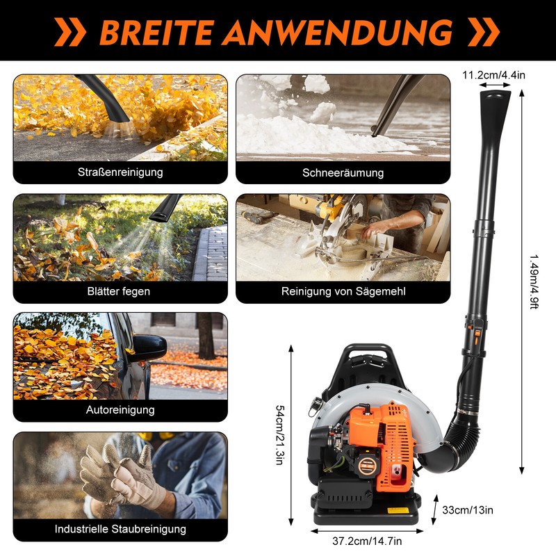 New 63CC 2-Stroke Backpack Gas Leaf Blower, 4.3HP, 850CFM Commercial Use US gallery