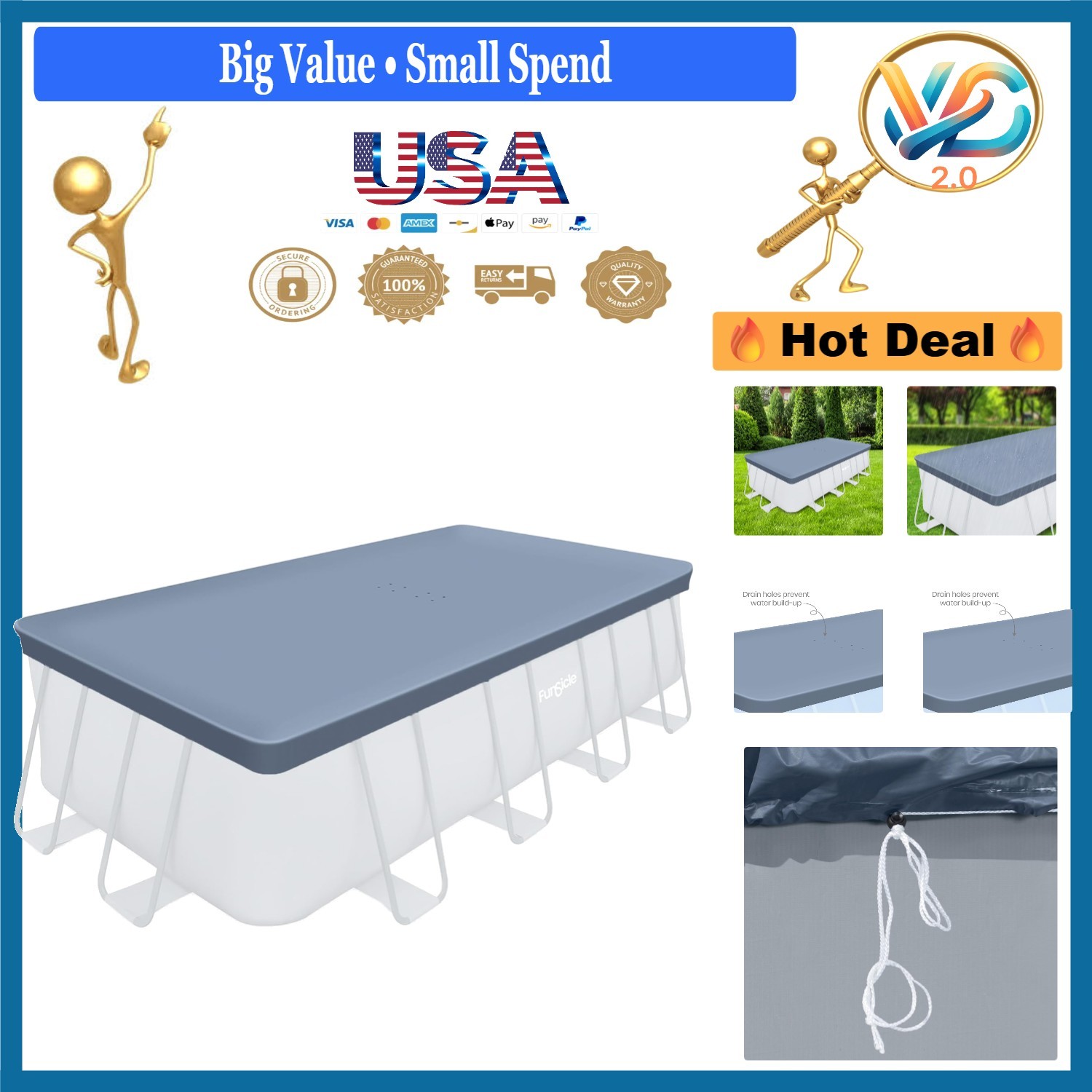 18ft x 9ft Pool Cover for Above Ground Pools Gray Adjustable Drawstring gallery