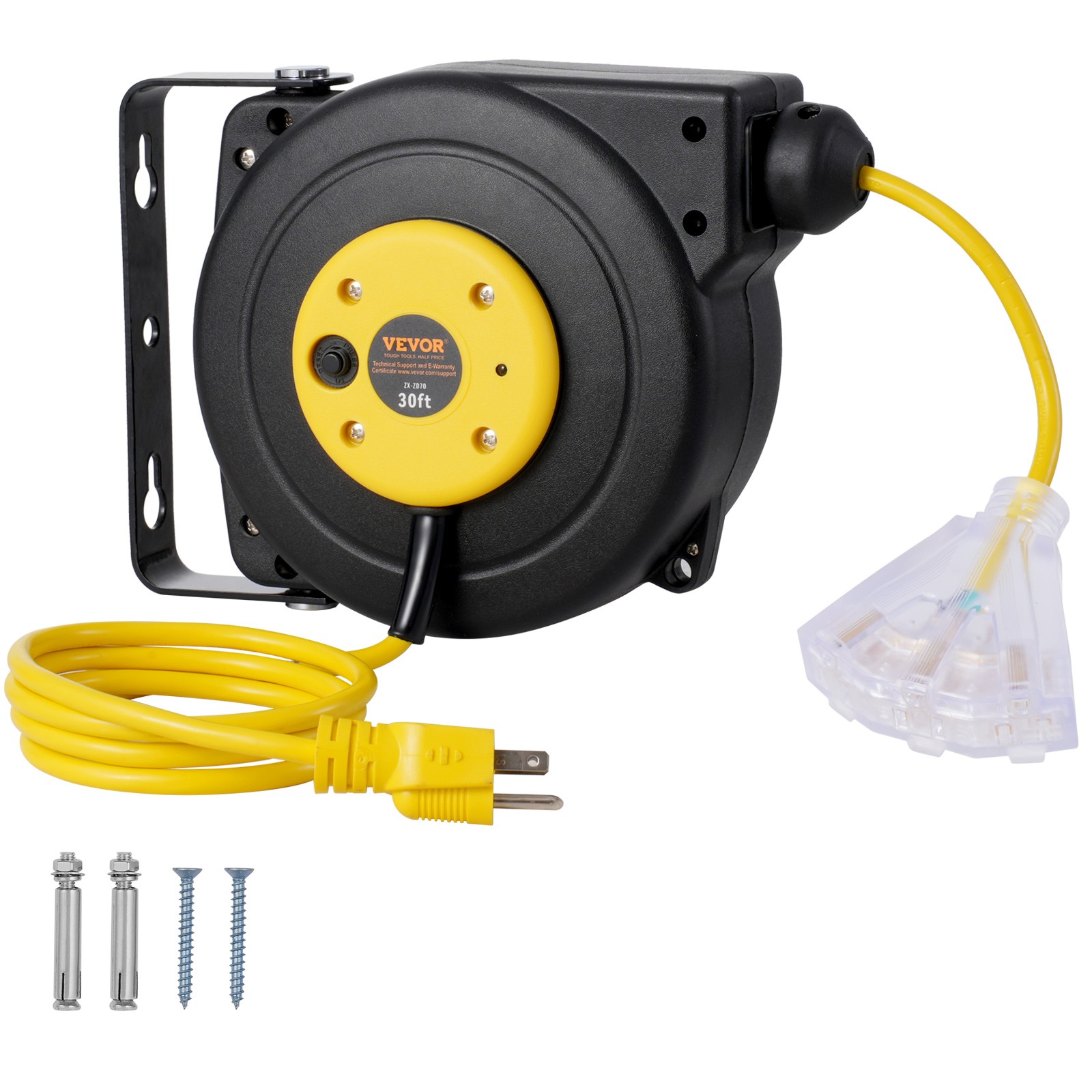 VEVOR Retractable Extension Cord Reel Power Cord Reel 30FT 16AWG/3C SJTOW gallery