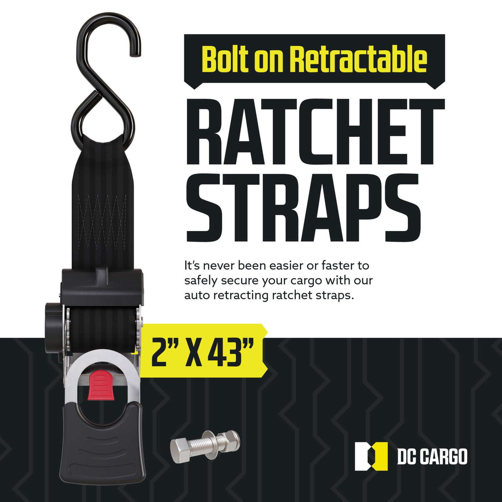 DC Cargo Transom Strap 2"x43" Retractable Stainless Steel Strap w/ S-Hook 2-pack gallery