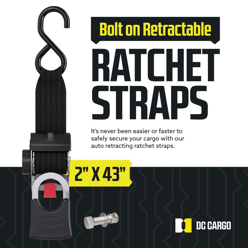 DC Cargo Transom Strap 2"x43" Retractable Stainless Steel Strap w/ S-Hook 2-pack gallery