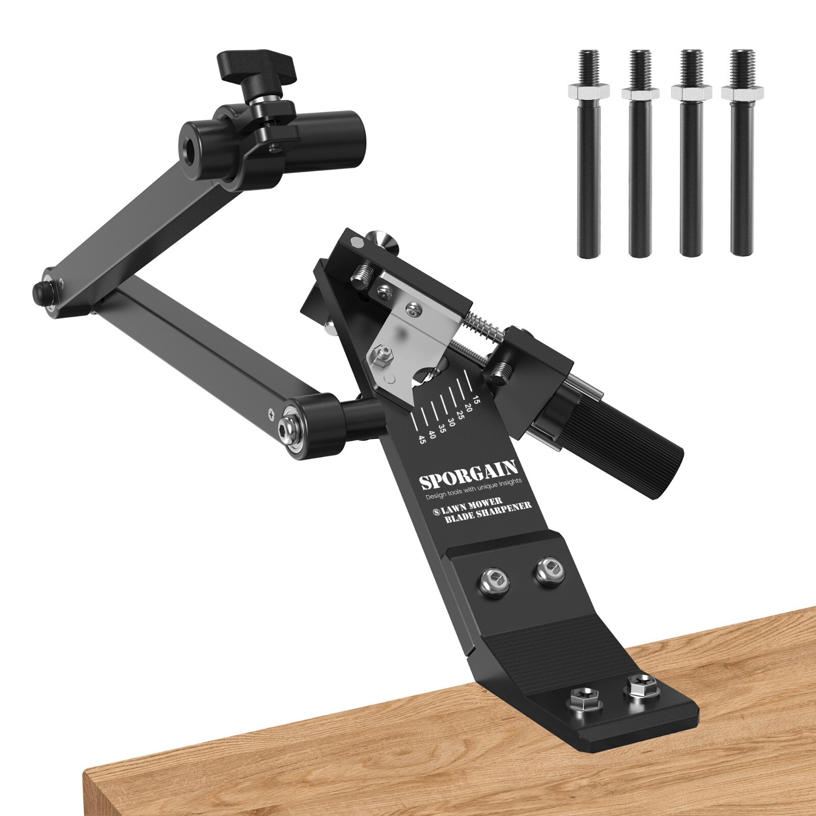 Lawn Mower Blade Sharpener 15°-45° Adjustable Frame-Suit for Right & Left Blades gallery