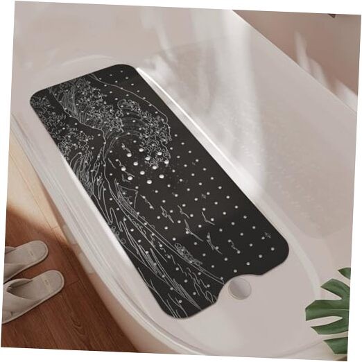 Non Slip Bathtub Mat, Flower Bath Mat for Tub, 40" x 16" (Rectangular) Black gallery