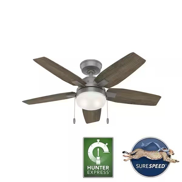 NEW HUNTER ANTERO EXPRESS INDOOR MATTE SILVER CEILING FAN WITH LED LIGHT KIT 44" gallery