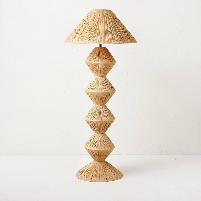 Creative Floor Lamp Brown Includes LED Light Bulb Empire Shade Natural 56.25"