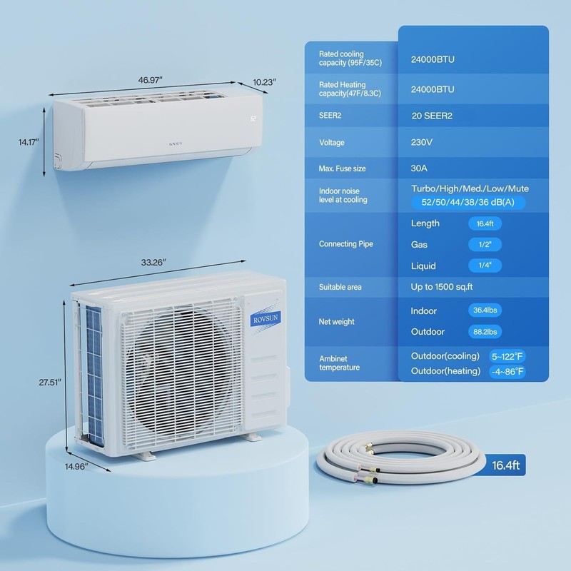 24000 BTU Mini Split Air Conditioner Heat Pump System Wifi Up to 1500 Sq.Ft 230V gallery