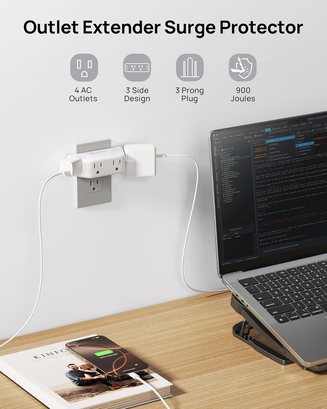 Outlet Extender Surge Protector - Multi Plug Wall Outlet with 4 Grounded Sockets gallery
