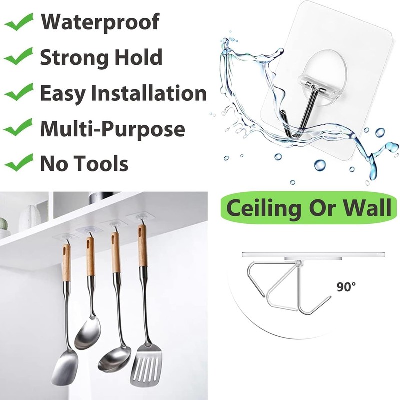 Waterproof Adhesive Wall Hooks - 12 Pack, 13LB Load-bearing & No Damage Removal gallery