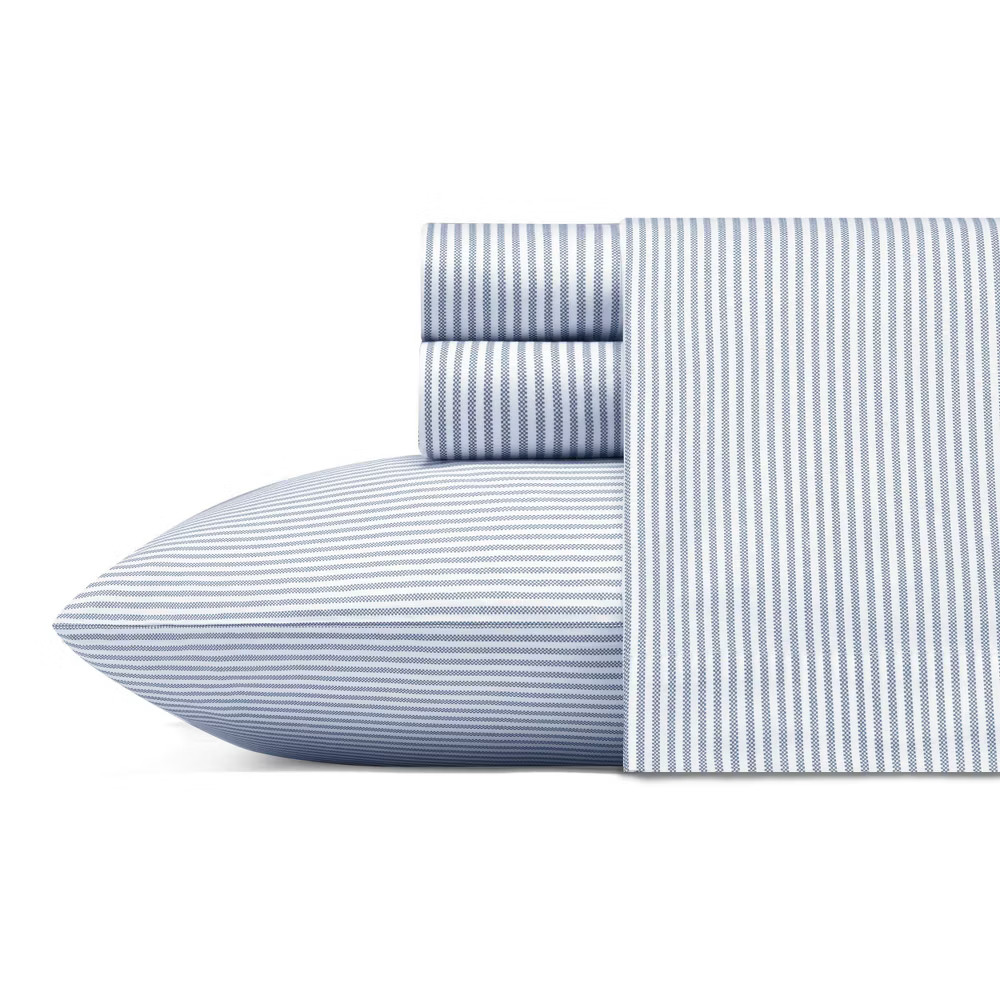 Full Printed Pattern Percale Cotton Sheet Set Blue Stripe - Poppy & gallery