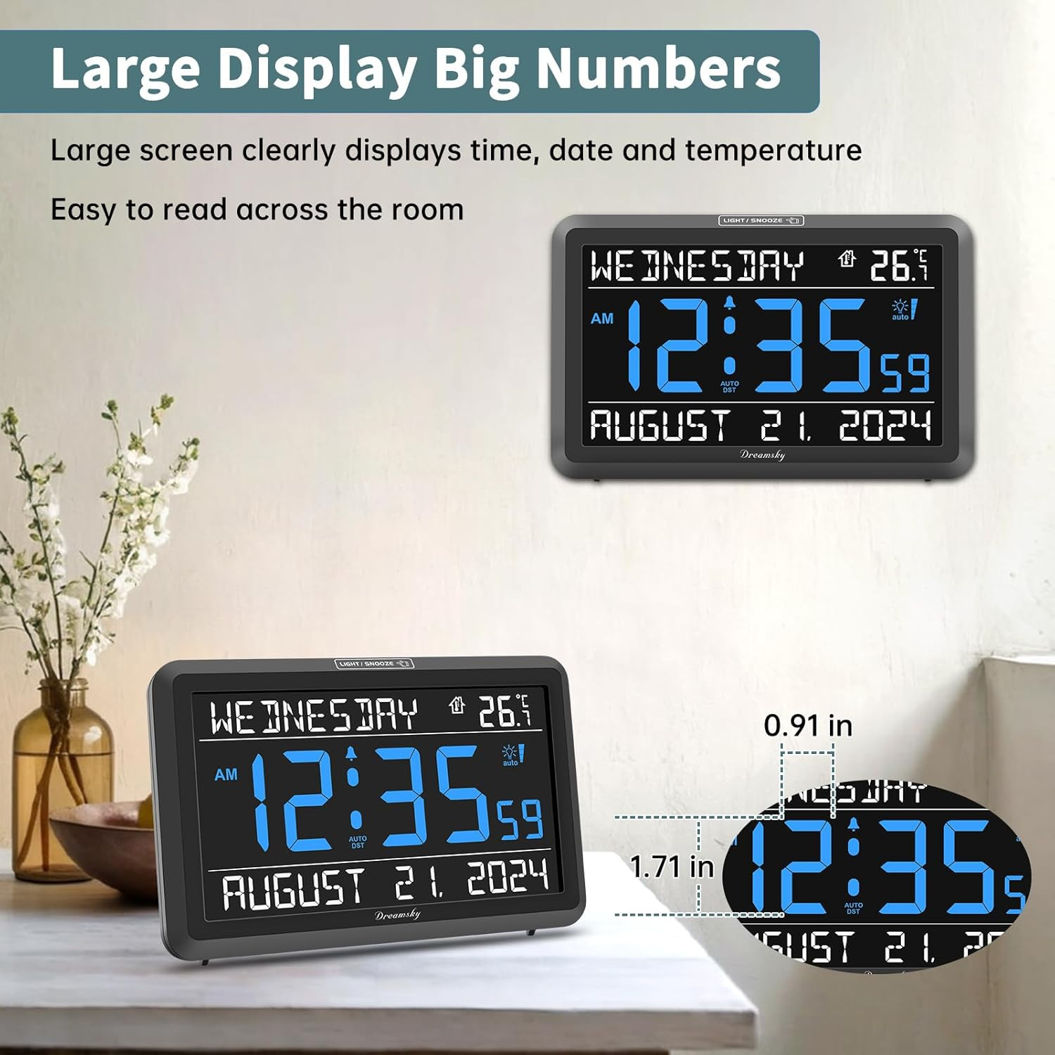 Large Digital Clock with Date and Day of Week - Electric Desk Clock for Seniors gallery