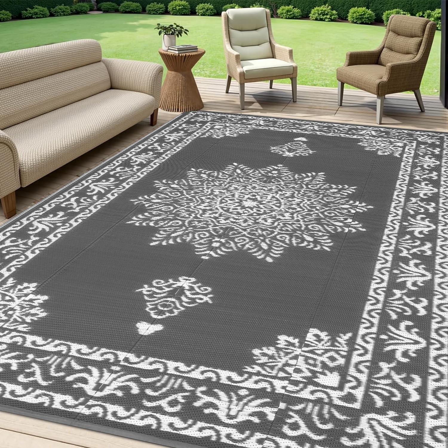 Yamaziot Outdoor Rug 5x8 Ft Waterproof Plastic Straw Patio Rug Reversible UV Res gallery