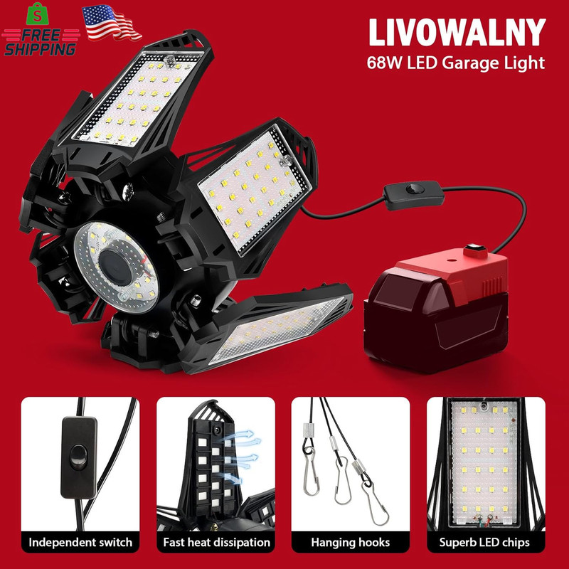 LIVOWALNY LED Work Light Compatible with Milwaukee 18V Battery, 68W 6800LM LED G gallery