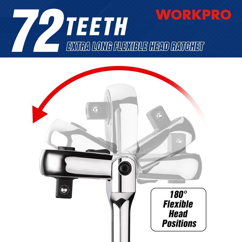 WORKPRO 1/2 inch Drive Extra Long Flex Head Ratchet 72-Tooth CR-V Steel Ratchet gallery