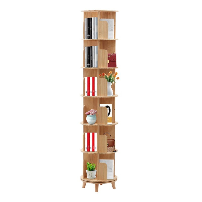 6 Tier Rotating Bookshelf 360 Display Book Shelf Tower Solid Wood Bookcase Shelf gallery