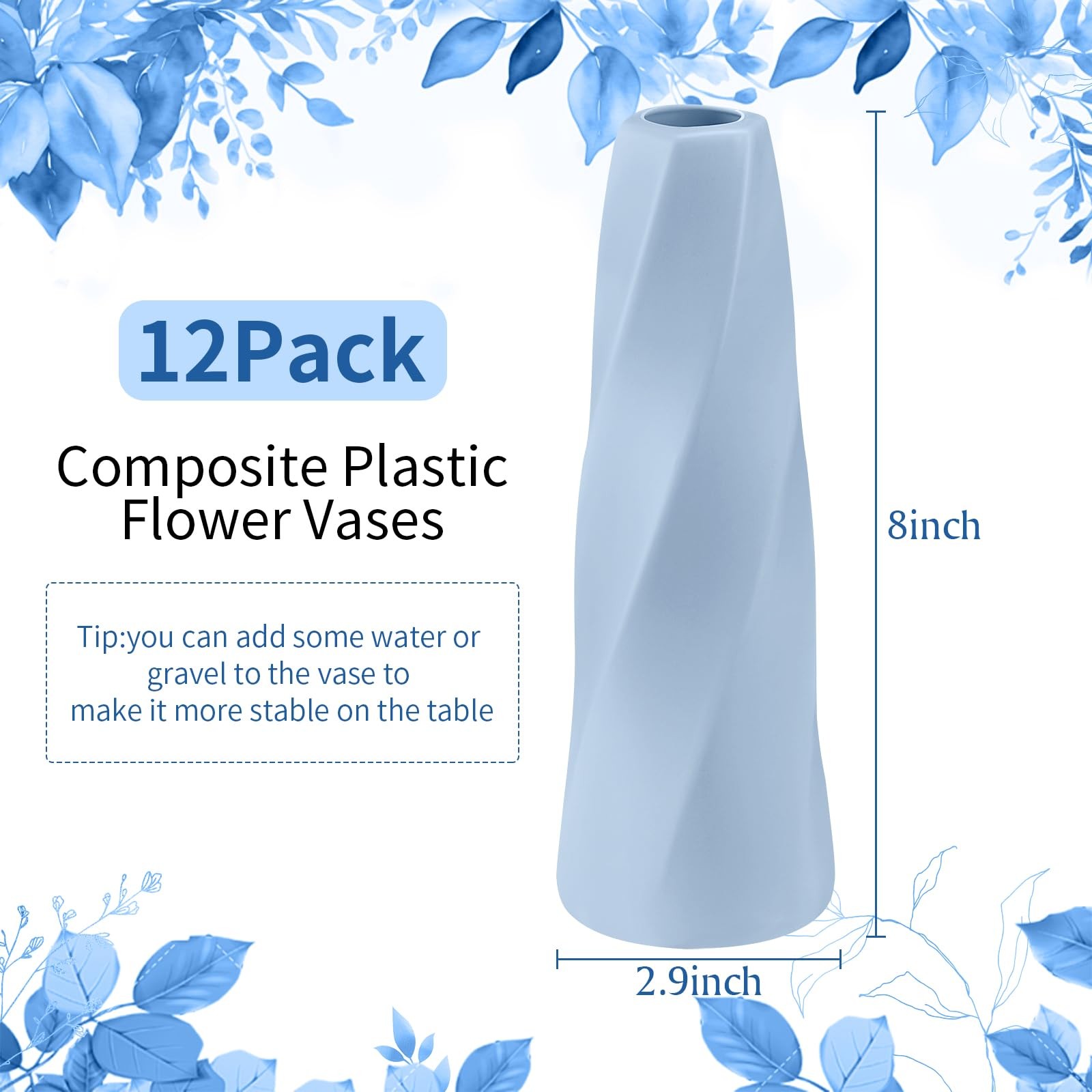 12 Pack Composite Plastic Flower Vases Bulk, Grey Blue Small Tall Conic Flora... gallery