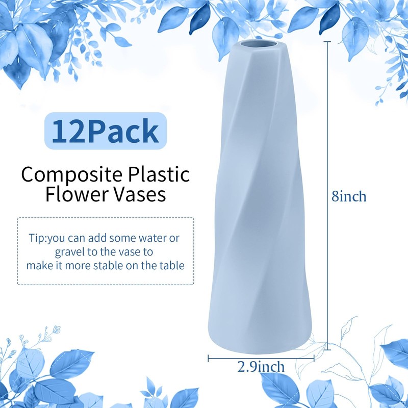 12 Pack Composite Plastic Flower Vases Bulk, Grey Blue Small Tall Conic Flora... gallery