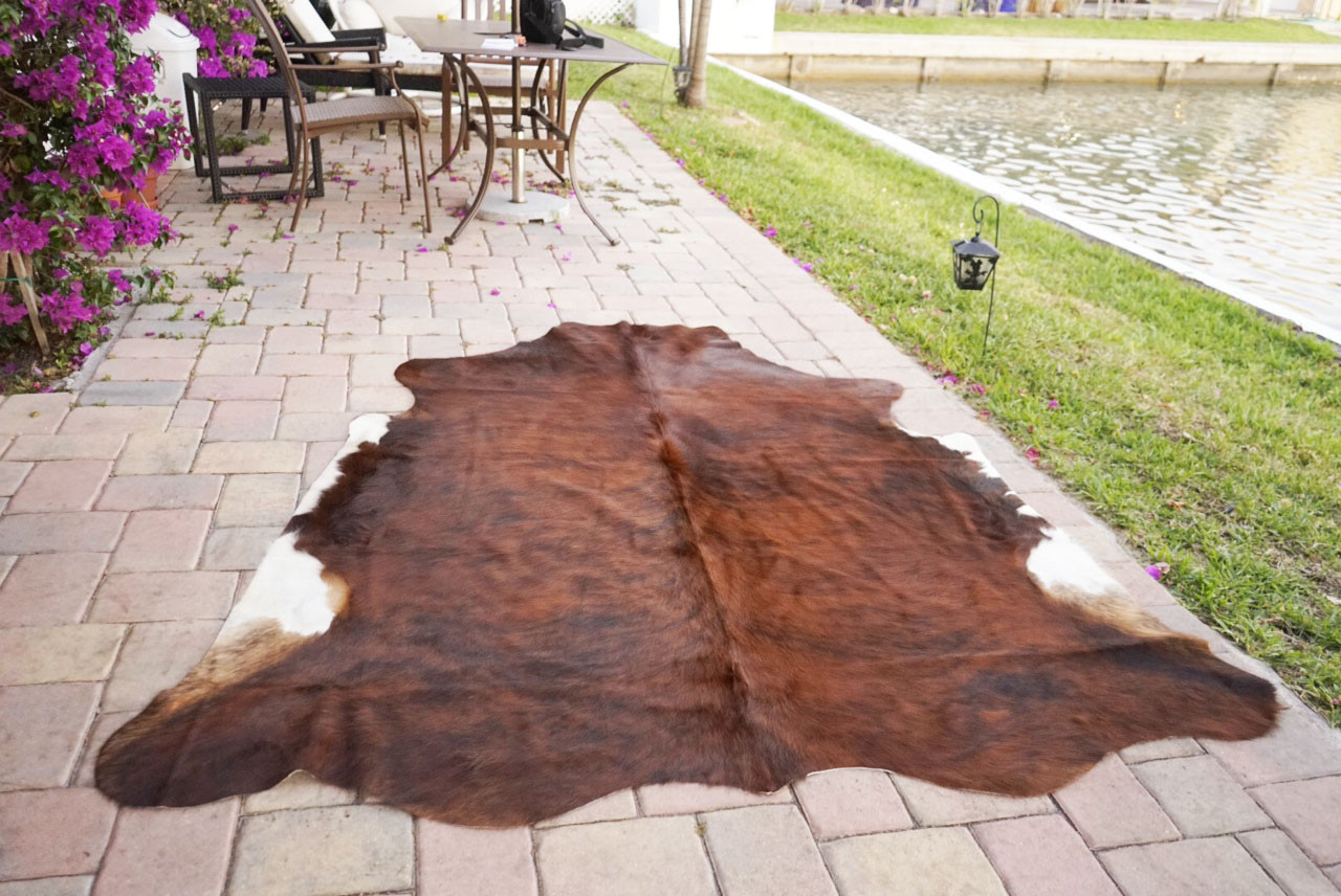 Brindle Rodeo Cowhide Rug Hair on authentic leather rug size approx 6x7 ft gallery