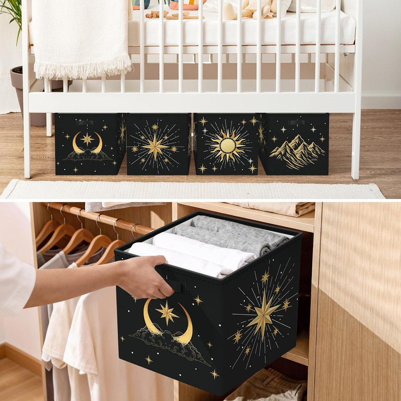 11.8" Sun Moon Celestial Storage Cube Organizer Set 3 Pcs Clothes Storage Basket gallery