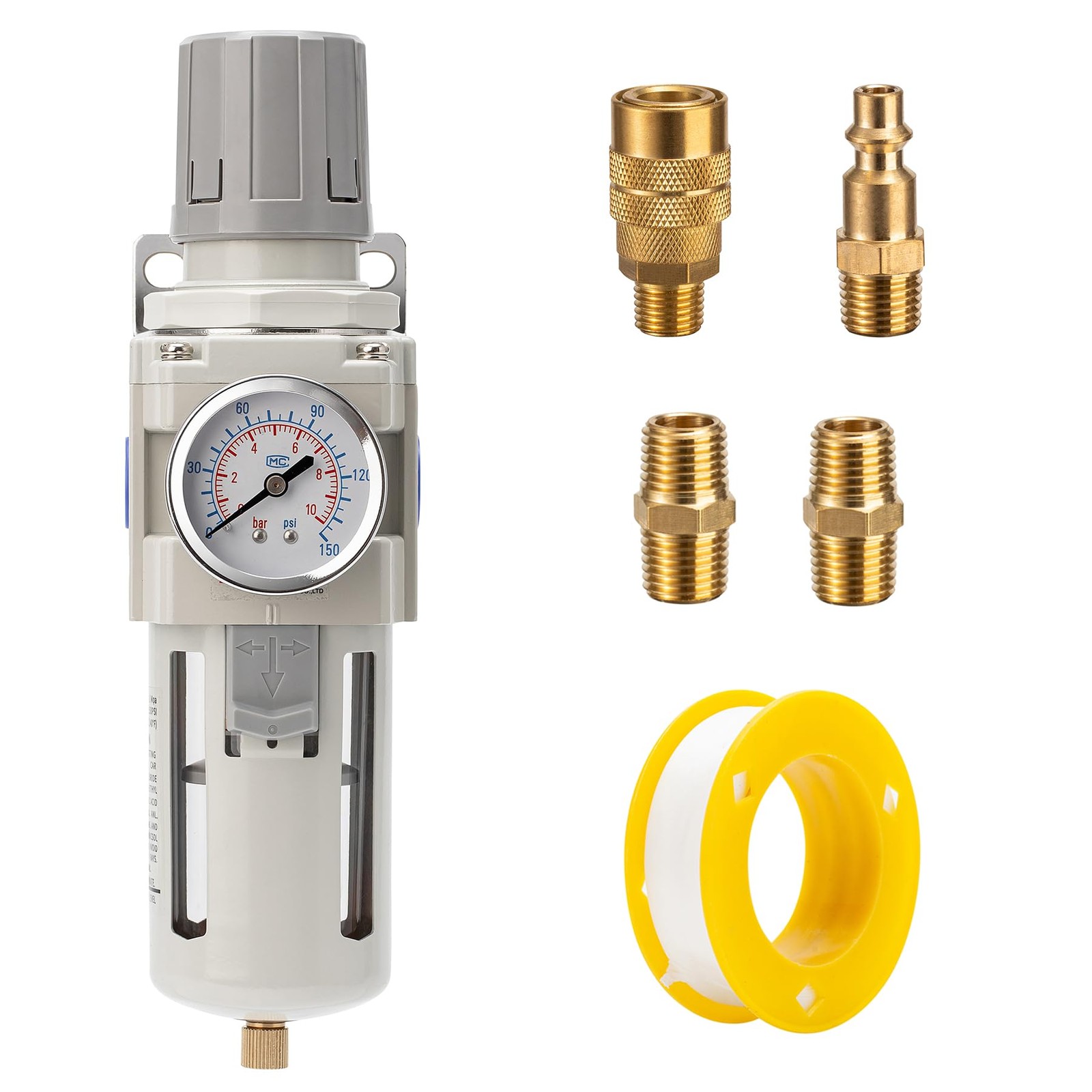 0-150 PSI Air Compressor Filter Regulator with 5 Micron Separator & Drain Combo gallery