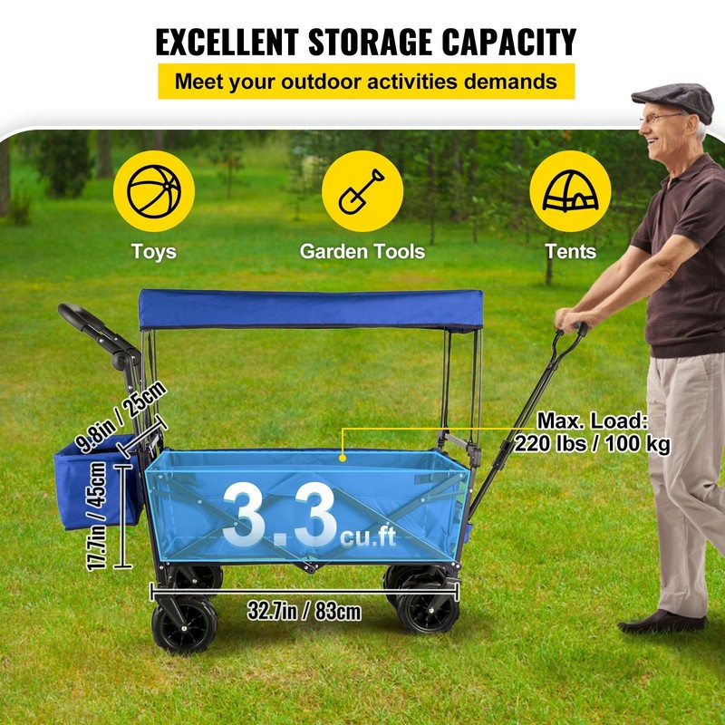 220lb Collapsible Wagon with Removable Canopy for Camping Blue gallery