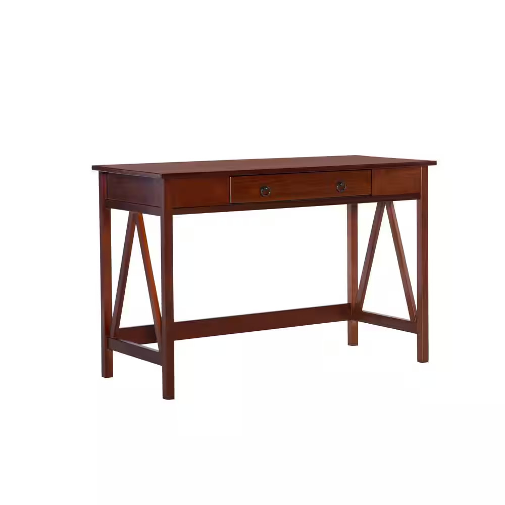 Titian 46 In. Rectangle Tobacco Brown Wood 1-Drawer Desk with Storage gallery