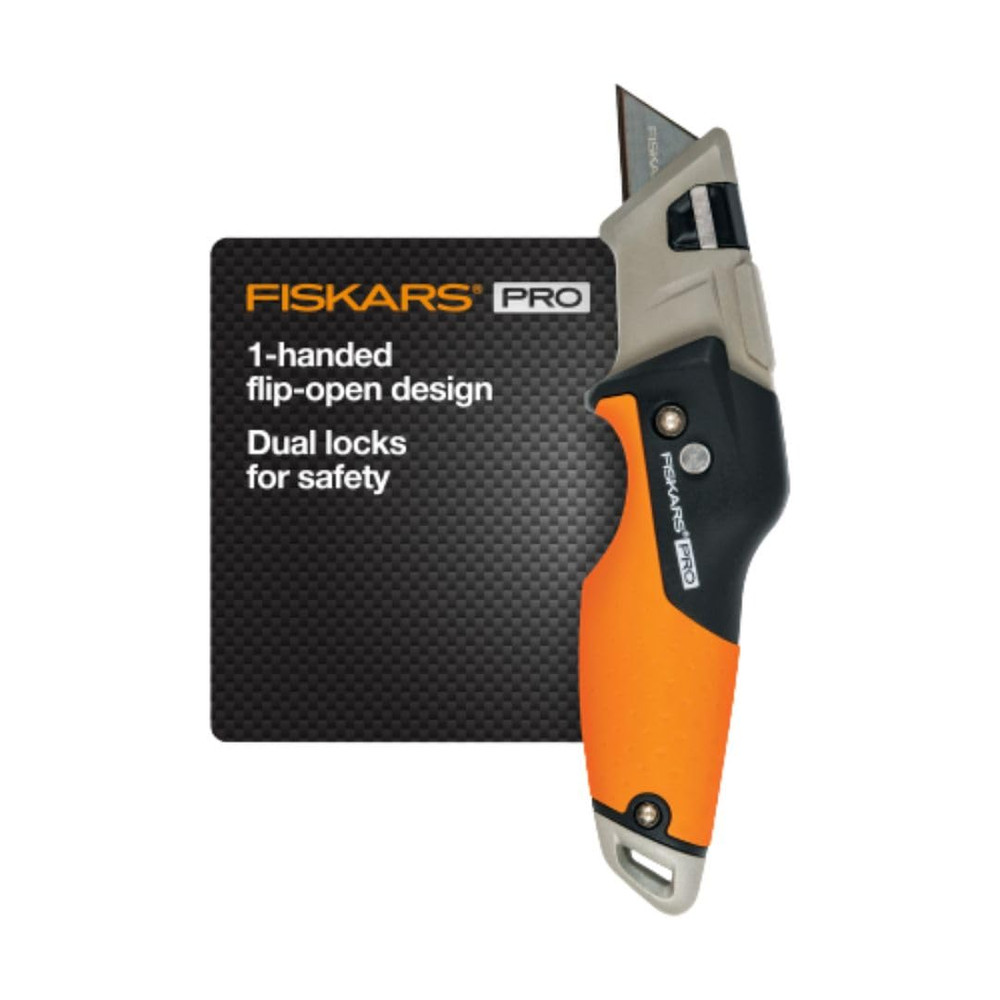Fiskars Pro Retractable Folding Utility Knife, Box Cutter with Long-Lasting Carb