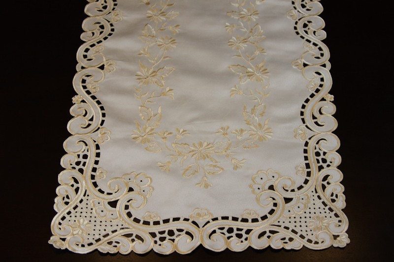 Solid White Beige Embroidered Floral Placemats Table Runner Wedding Bridal Decor gallery