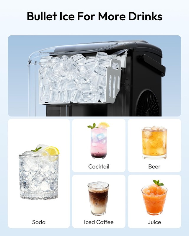 EUHOMY Countertop Ice Maker Machine with Handle 26lbs in 24Hrs 9 Ice Cubes Ready gallery